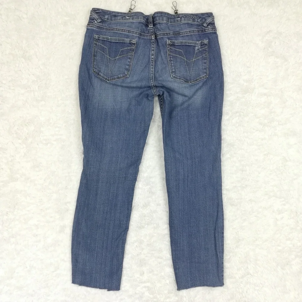 Vigoss Womens Jeans Chelsea Skinny Crop Blue Denim Raw Hem Mid Rise Distress 30